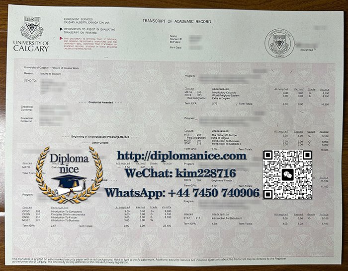卡尔加里大学成绩单-University of Calgary transcript