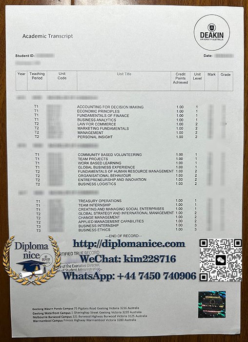 迪肯大学成绩单-Deakin University transcript