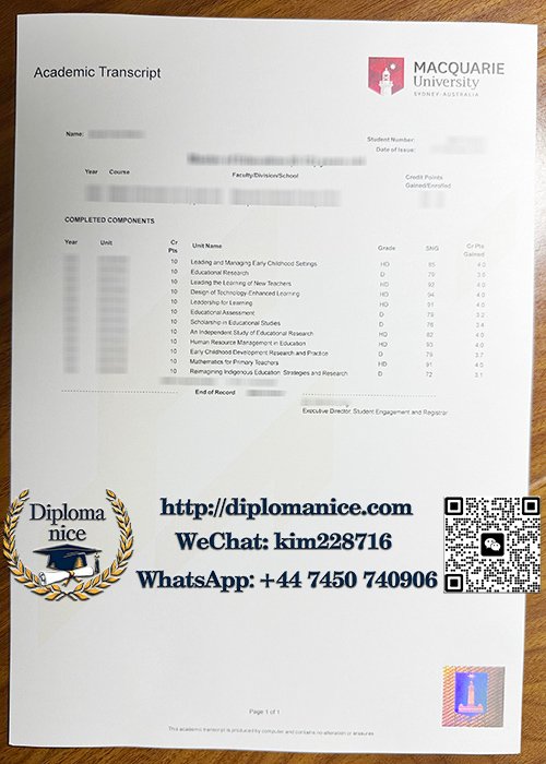 麦考瑞大学成绩单-Macquarie University transcript