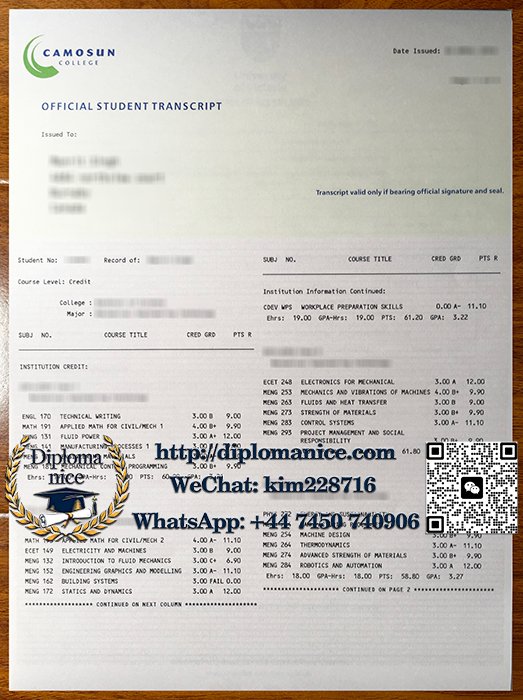 卡莫森学院成绩单-Camosun College transcript