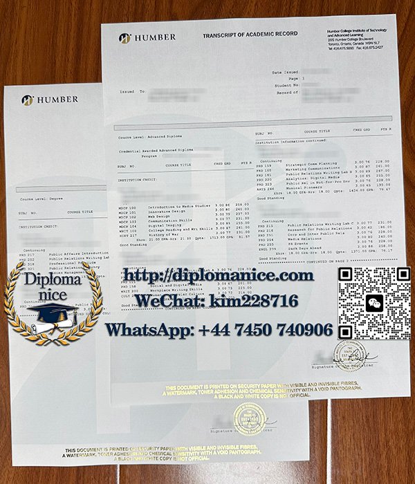 汉博学院成绩单-Humber Polytechnic transcript