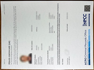英国无犯罪记录证明证书-ACRO UK Police Certificate1
