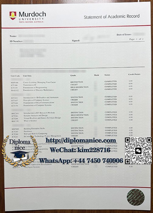 莫道克大学成绩单-Murdoch University transcript