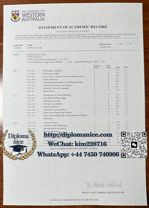 西澳大学成绩单-University of Western Australia transcript