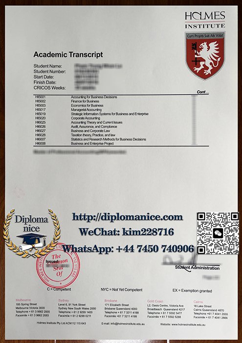 霍尔姆斯学院成绩单-Holmes Institute transcript