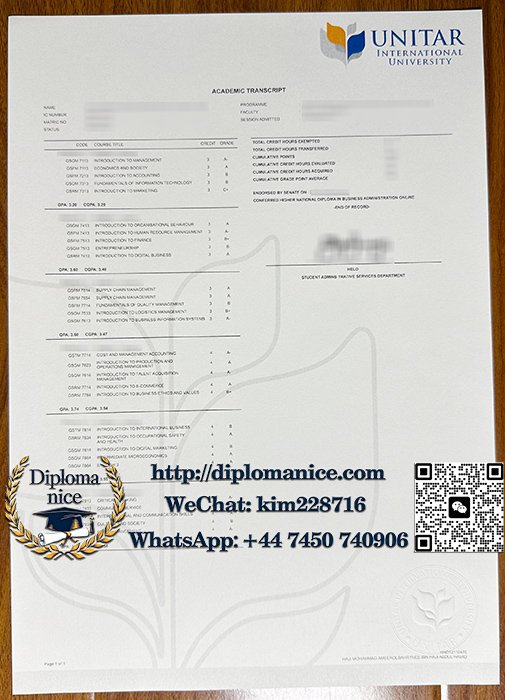 马来优理国际大学成绩单-UNITAR International University transcript