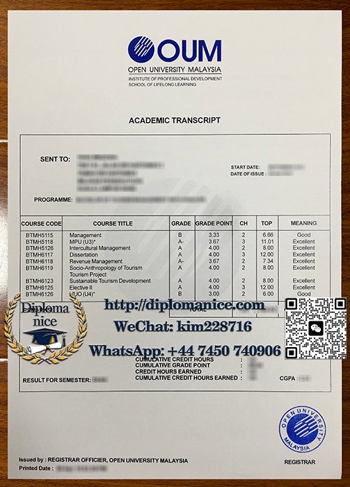 马来西亚开放大学成绩单-Open University Malaysia tanscript