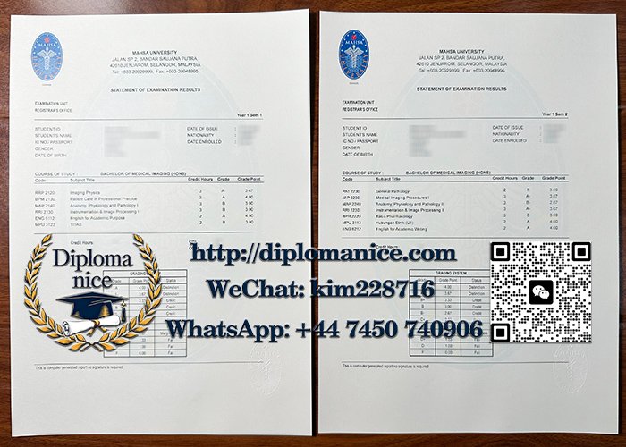 马来西亚玛莎大学成绩单-MAHSA University transcript