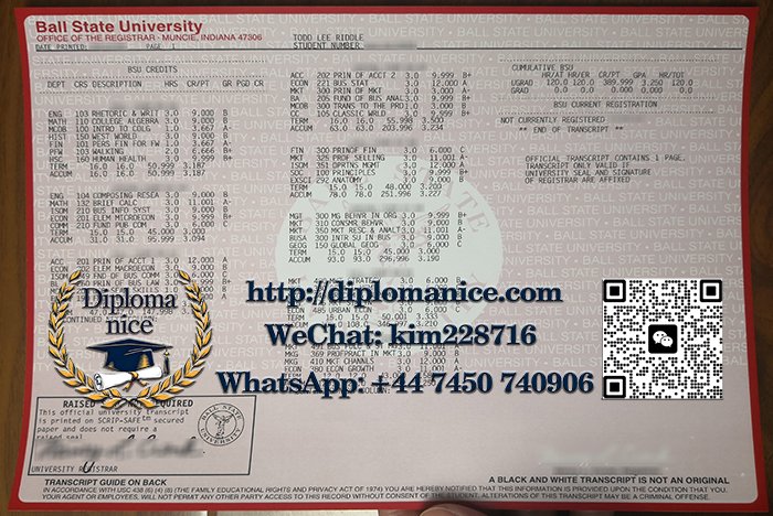 Ball State University transcript