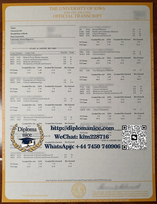 University of Iowa transcript