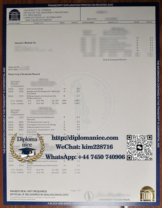 University of Virginia transcript