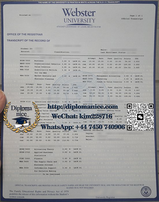 Webster University transcript