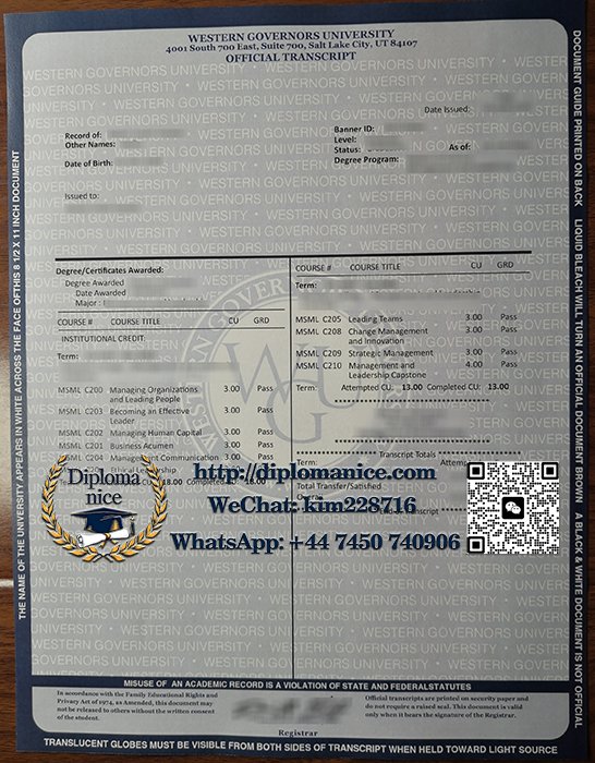 Western Governors University transcript