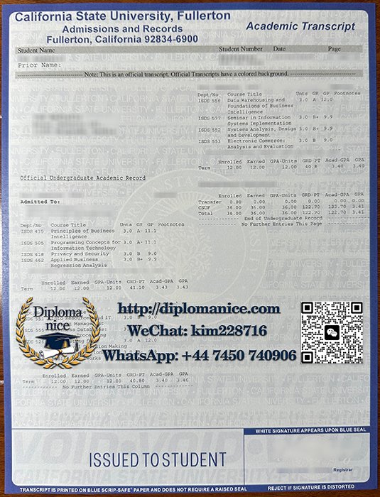 Cal State Fullerton transcript
