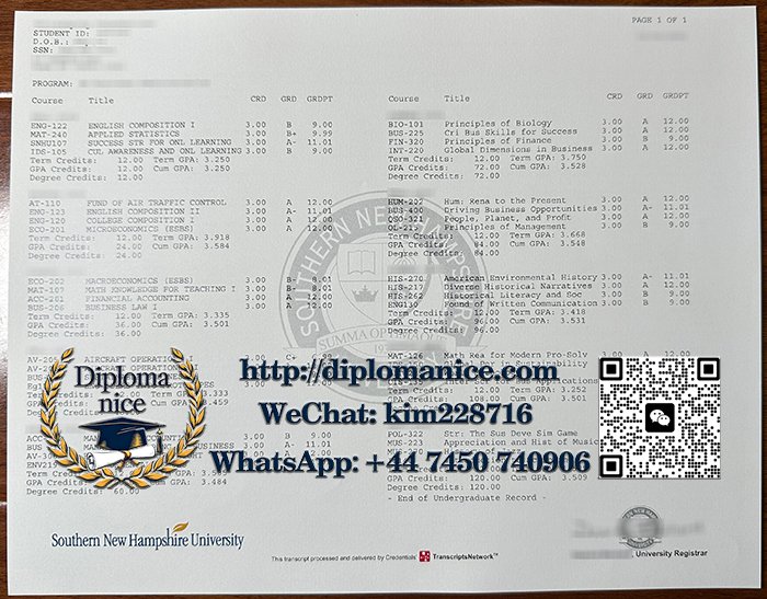 Southern New Hampshire University transcript