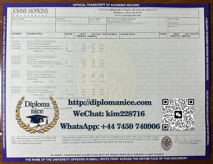 Johns Hopkins University transcript