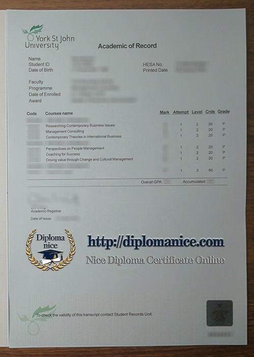 York St John University transcript